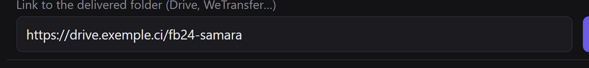 The delivery link field and its save button, on the contractor’s side.