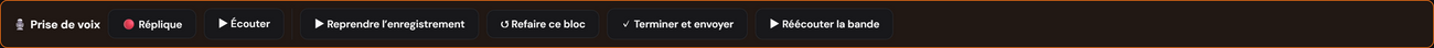 The recording toolbar while paused: Resume, Redo this block and Finish and send now enabled.
