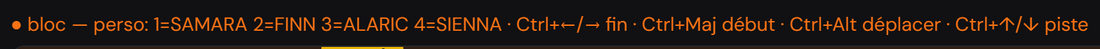 The shortcut line under the block bar: digits for characters, arrows for edges and tracks.
