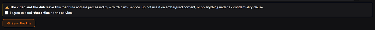 The third-party upload warning, its consent box and the start button.