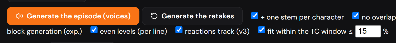 The episode generation button and the track options.