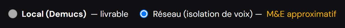 Les deux voies de séparation : locale, livrable, et en ligne, dont le M&E est approximatif.